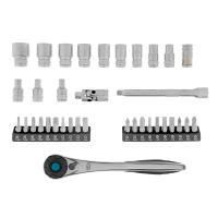 Набор торцевых головок, трещотка 120 зубьев, 1/4", CrV, 36 предметов Gross