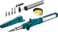 KRAFTOOL SolderGas, 120 K, 30 - 120 Вт, 1300°С, горелка, фен, пьезоподжиг, набор 10 в 1, газовый паяльник (55503-H10)